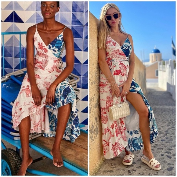 NWT FARM Rio Dual Prints Maxi Wrap Dress SZ L - Picture 1 of 10